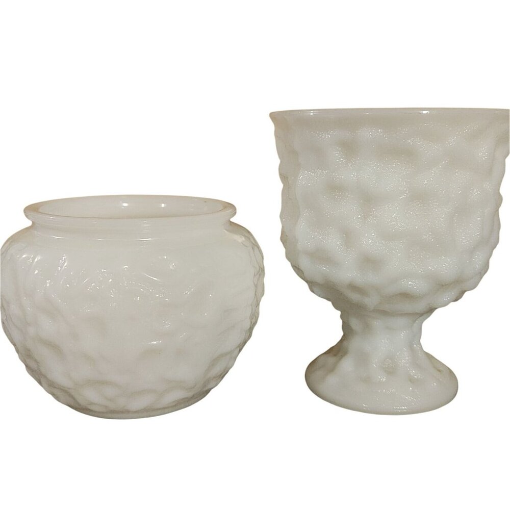 Vintage EO Brody Co. Milk Glass Textured Compote Vase Made in USA Collectible